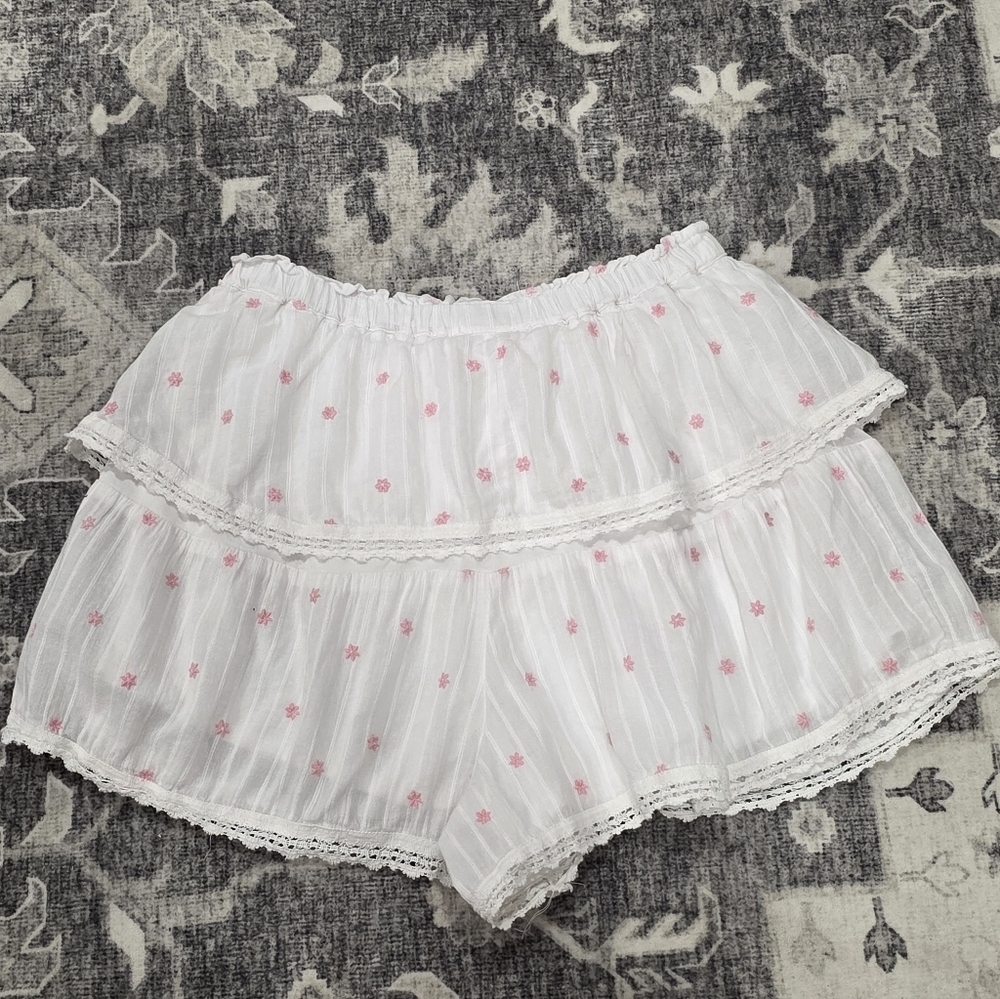 Japna White Ruffled Shorts with Pink Floral Pattern. Size S - Picture 1 of 5